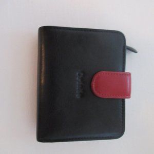 CRIALE wallet, black and red leather, 4 1/2 x 3 5/8 x 1 in (when folded)